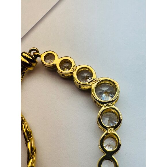 Vintage V Necklace CZ 7-Stone Gold Over Sterling Silver 925, 16", 14.8g Estate - Picture 8 of 10